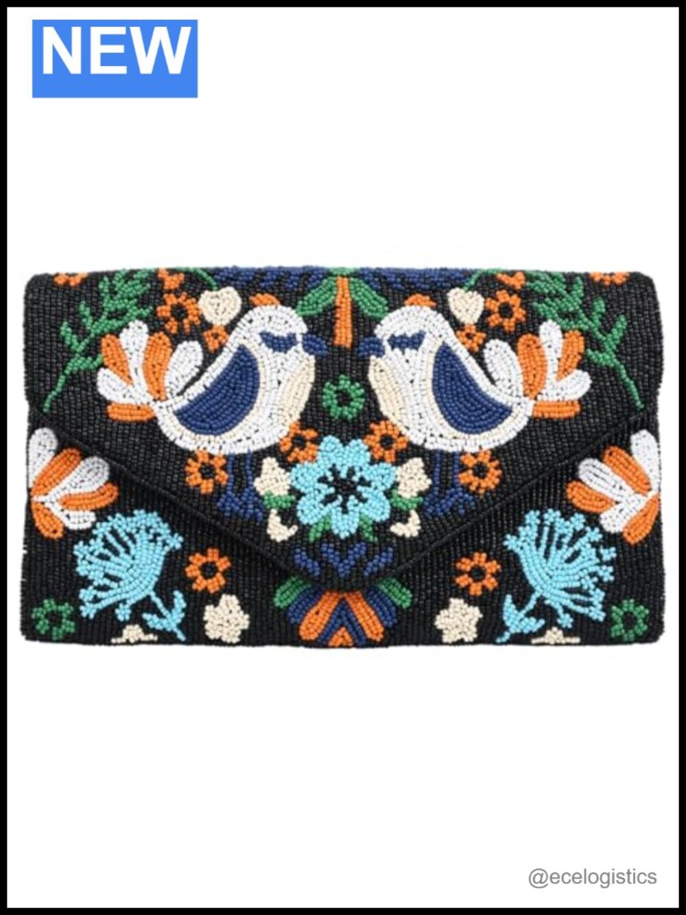 Hand-Beaded Bird Clutch with Removable Chain Evening Bag